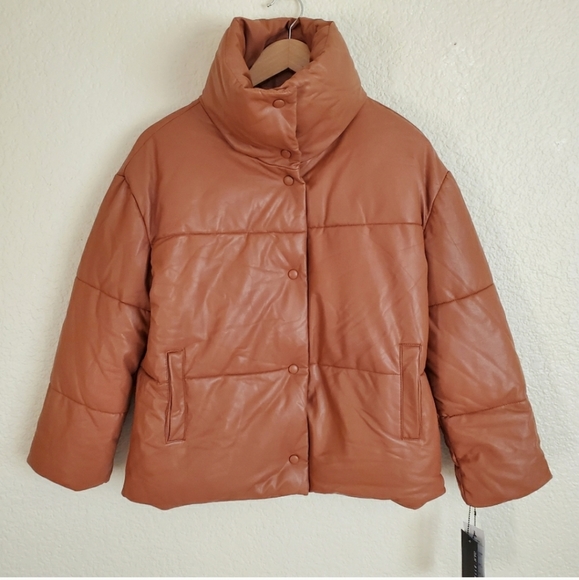 Bagatelle Faux Vegan Leather Puffer Jacket - Picture 5 of 7